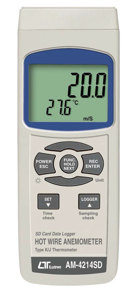 Hot Wire Anemometer Logger, K-J Thermometer with SD card slot - AM4214SD