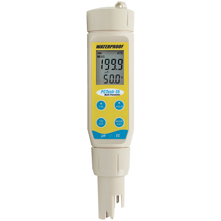 Waterproof PCTestr 35 pH/Conductivity/Temp Testr with ATC; (±0.1 pH resolution; 0 - 2000 µS/cm; 0 - 20.00 mS/cm - PCTEST35