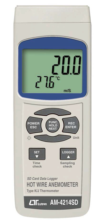 Hot Wire Anemometer Logger, K-J Thermometer with SD card slot - AM4214SD